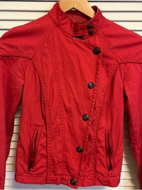 Armani Exchange Red Asymmetric Utility Jacket Biker Michael Jackson